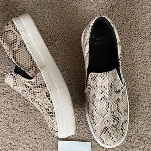 Faux snakeskin slip ons